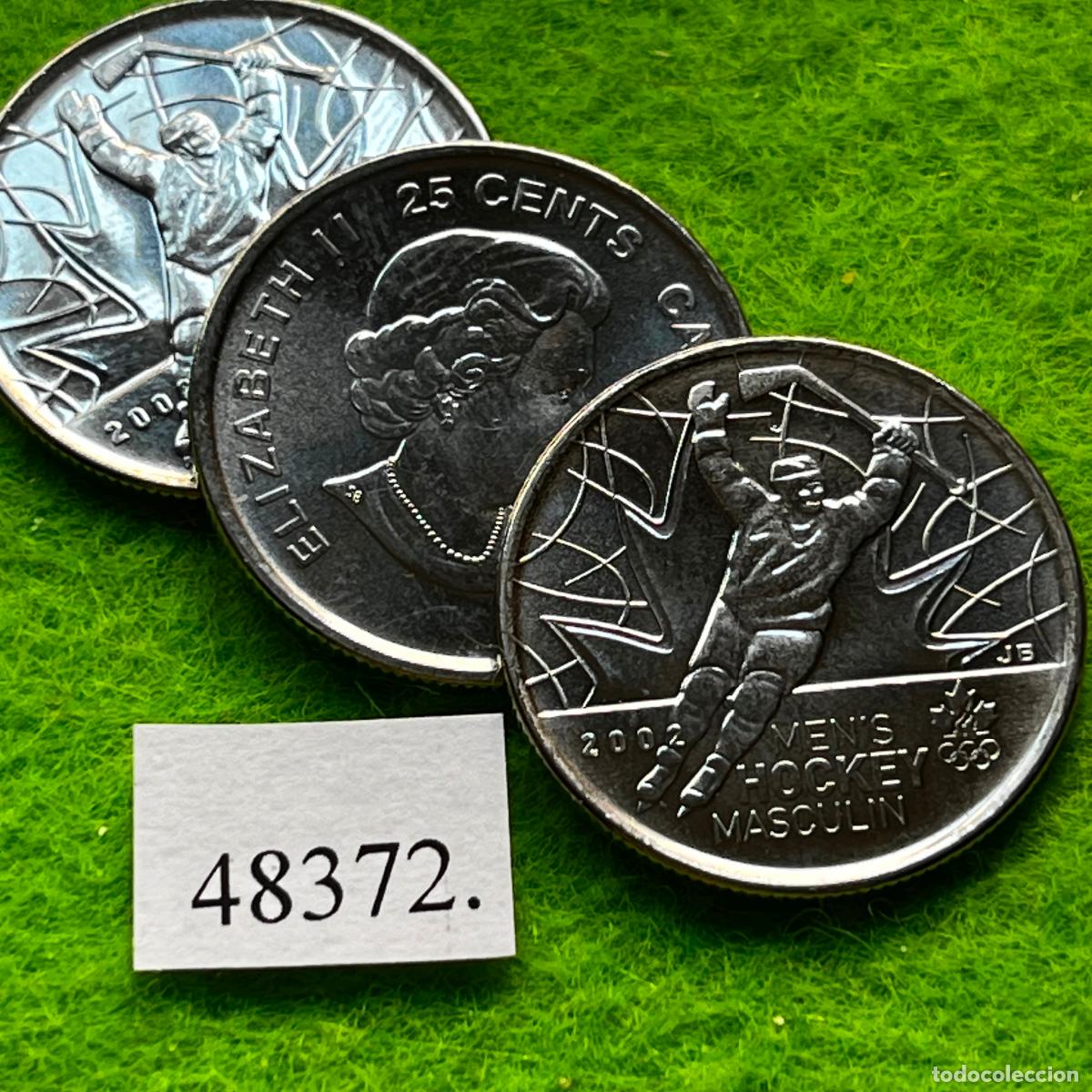 Monedas antiguas de Am&eacute;rica: Canada 25 c&eacute;ntimos 2002, hockey sobre hielo masculino, Juegos Ol&iacute;mpicos, una moneda, 48372 2