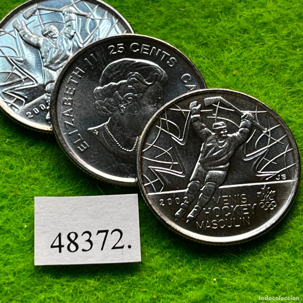 Monedas antiguas de Am&eacute;rica: Canada 25 c&eacute;ntimos 2002, hockey sobre hielo masculino, Juegos Ol&iacute;mpicos, una moneda, 48372