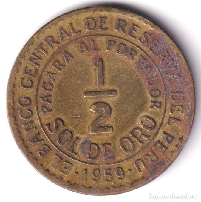 Monedas antiguas de Am&eacute;rica: MONEDA PERU - 1/2 SOL DE ORO 1959 - BANCO CENTRAL DE RESERVA DEL PERU -LATON