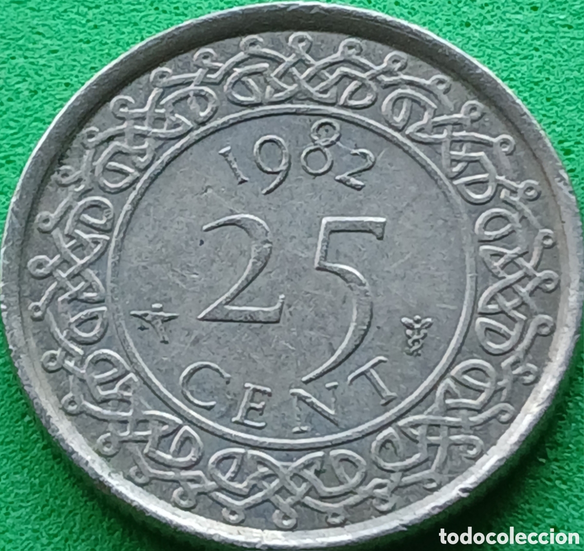 Monedas antiguas de Am&eacute;rica: Surinam 25 cent 1982 km#14 poco com&uacute;n