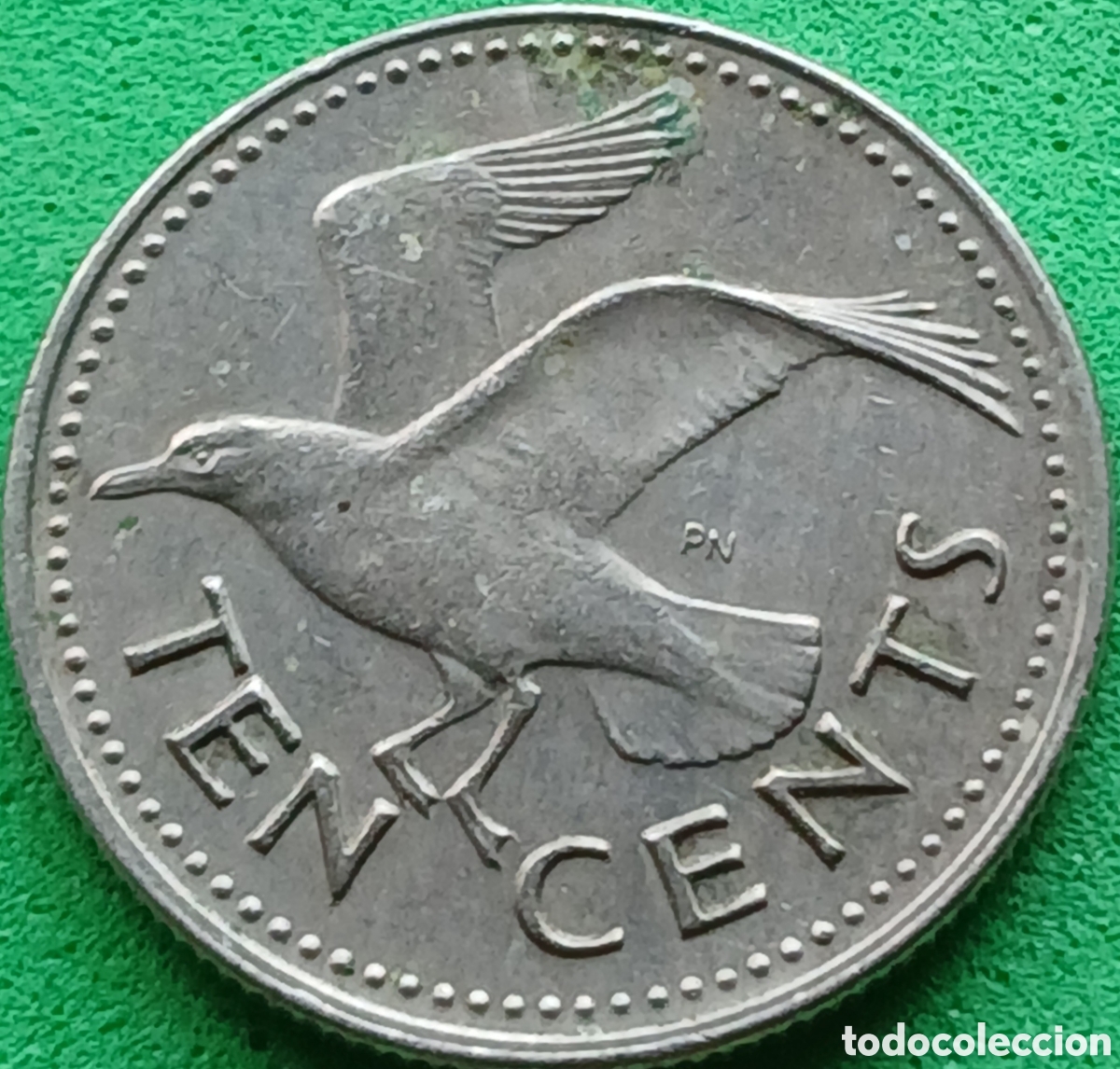 Monedas antiguas de Am&eacute;rica: Barbados ten cents 1973 km#12 sin marca de ceca
