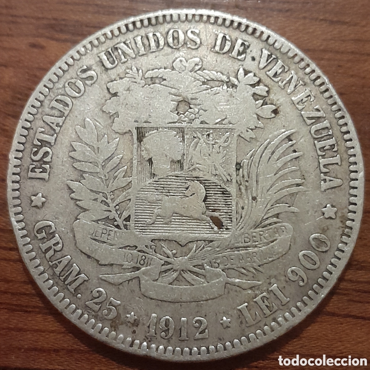 Monedas antiguas de Am&eacute;rica: Venezuela. 5 bolivares 1912. Albert Barre. Plata
