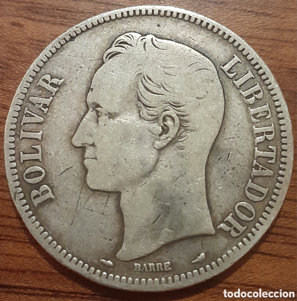 Monedas antiguas de Am&eacute;rica: Venezuela. 5 bolivares 1912. Albert Barre. Moneda Plata. Silver coin