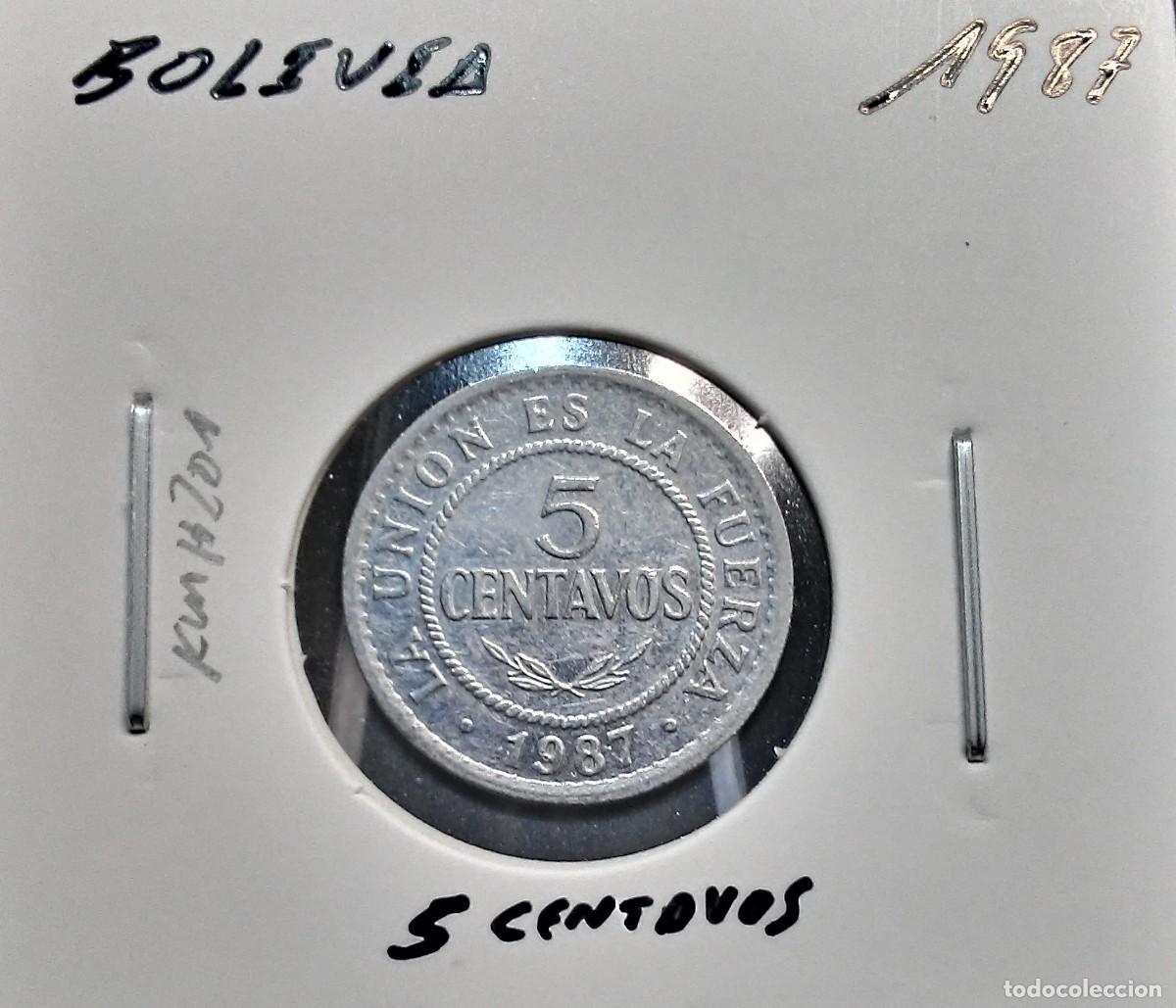 Monedas antiguas de Am&eacute;rica: BOLIVIA 5 CENTAVOS 1987 KM#201 MBC+.