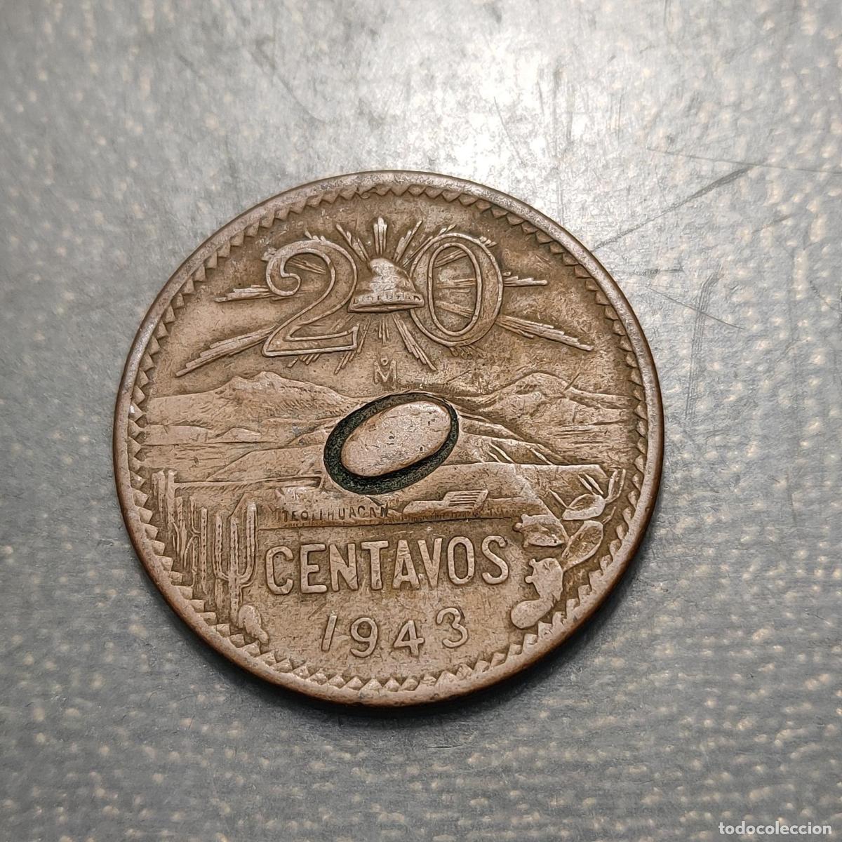 Monedas antiguas de Am&eacute;rica: MEXICO 20 CENTAVOS 1943 CONTRAMARCAS G 0