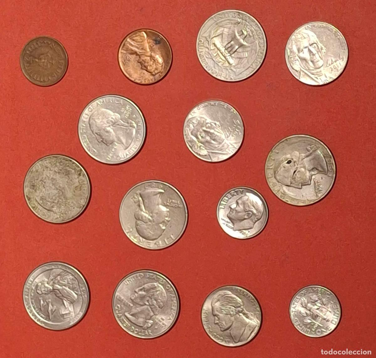 Monedas antiguas de Am&eacute;rica: 14 monedas de Estados Unidos