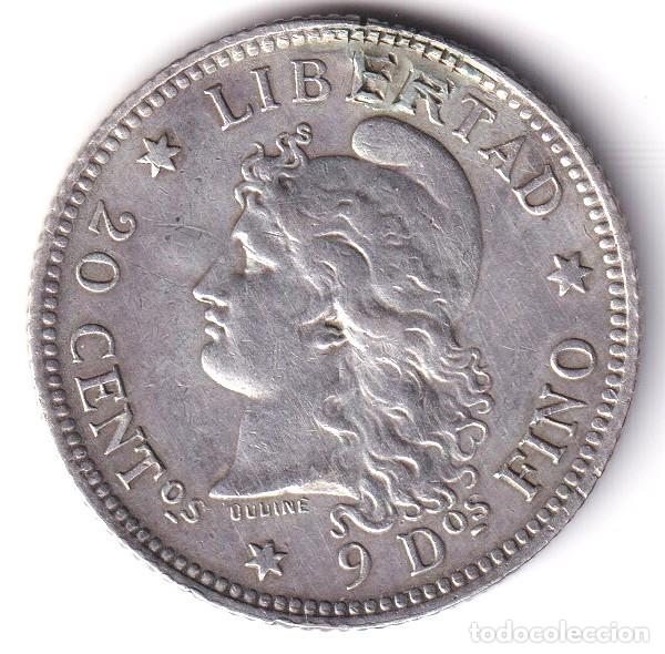 Monedas antiguas de Am&eacute;rica: MONEDA ARGENTINA - 20 CENTAVOS - 1883 - 9 DECIMOS FINOS - LIBERTAD - PLATA .900