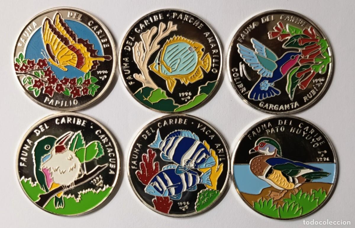 Monedas antiguas de Am&eacute;rica: CUBA. SERIE FAUNA DEL CARIBE. 6 MONEDAS DE 10 PESOS. PLATA. PROOF. ,999. 20 gramos (x 6). MULTICOLOR