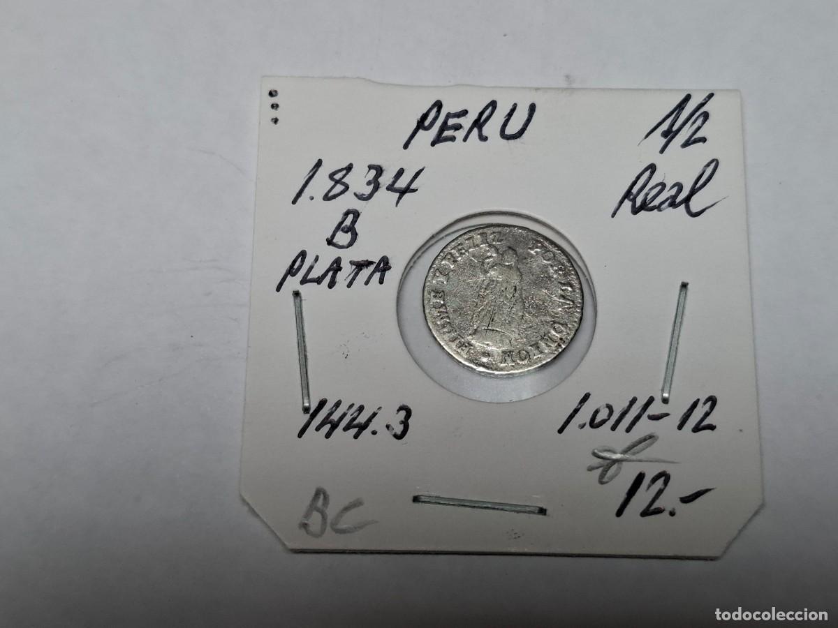 Monedas antiguas de Am&eacute;rica: 1/2 REAL de PLATA de 1834 B KM 144.3 PERU en BC