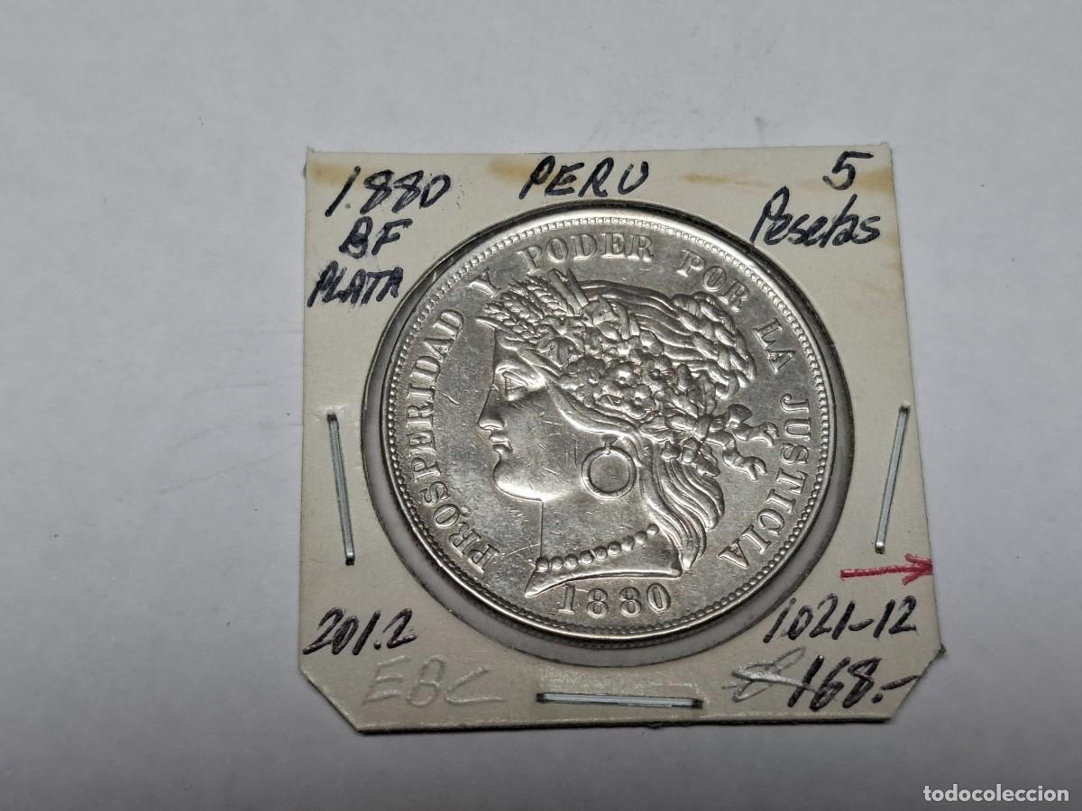 Monedas antiguas de Am&eacute;rica: 5 PESETAS de PLATA de 1880 BF KM 201.2 PERU en EBC