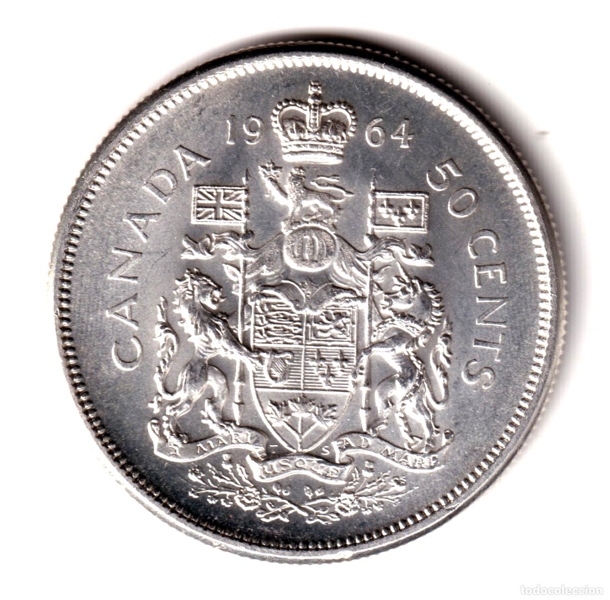 Monedas antiguas de Am&eacute;rica: CANADA 50 cents plata 1964 S/C