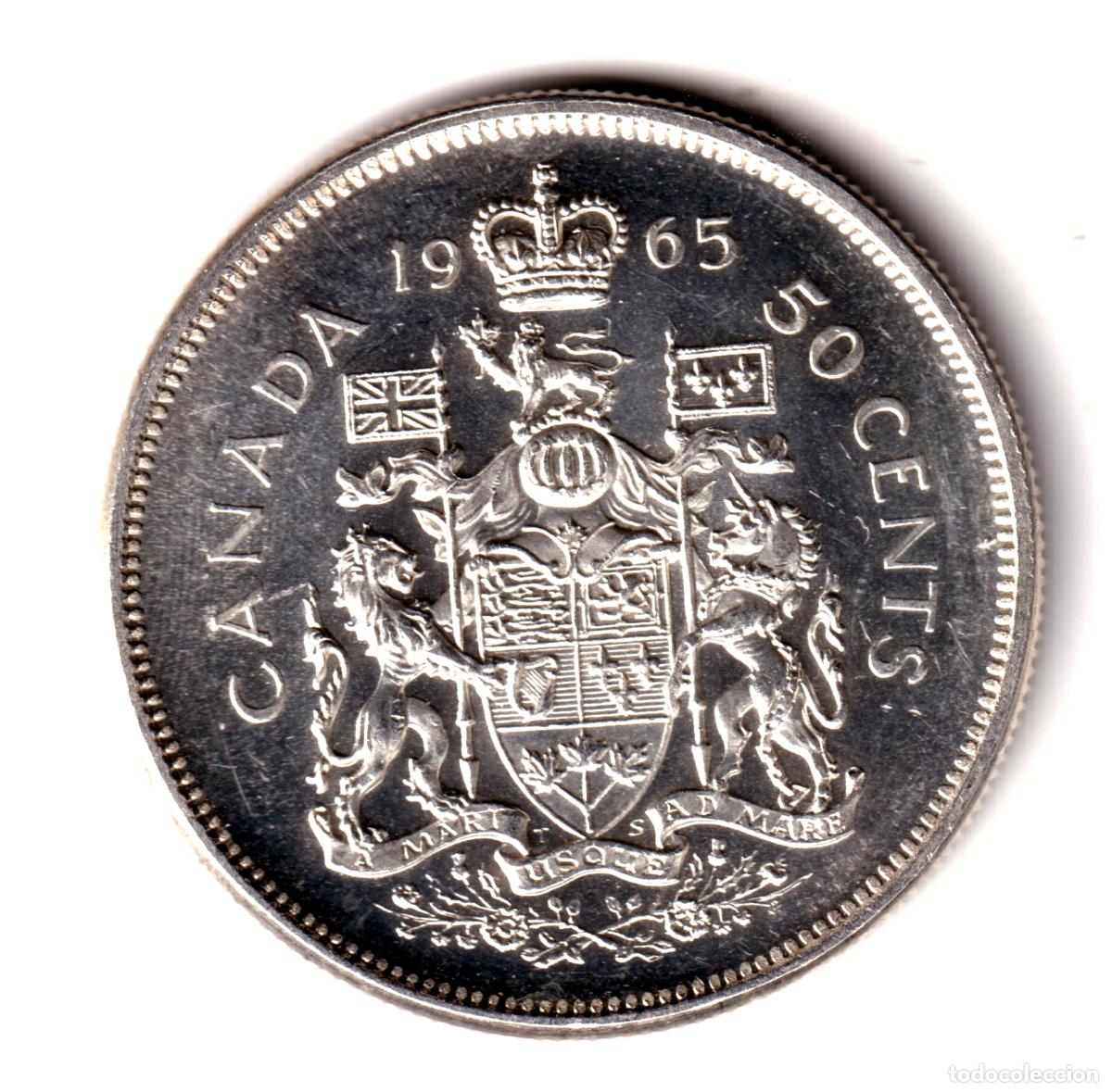 Monedas antiguas de Am&eacute;rica: CANADA 50 cents plata 1965 S/C