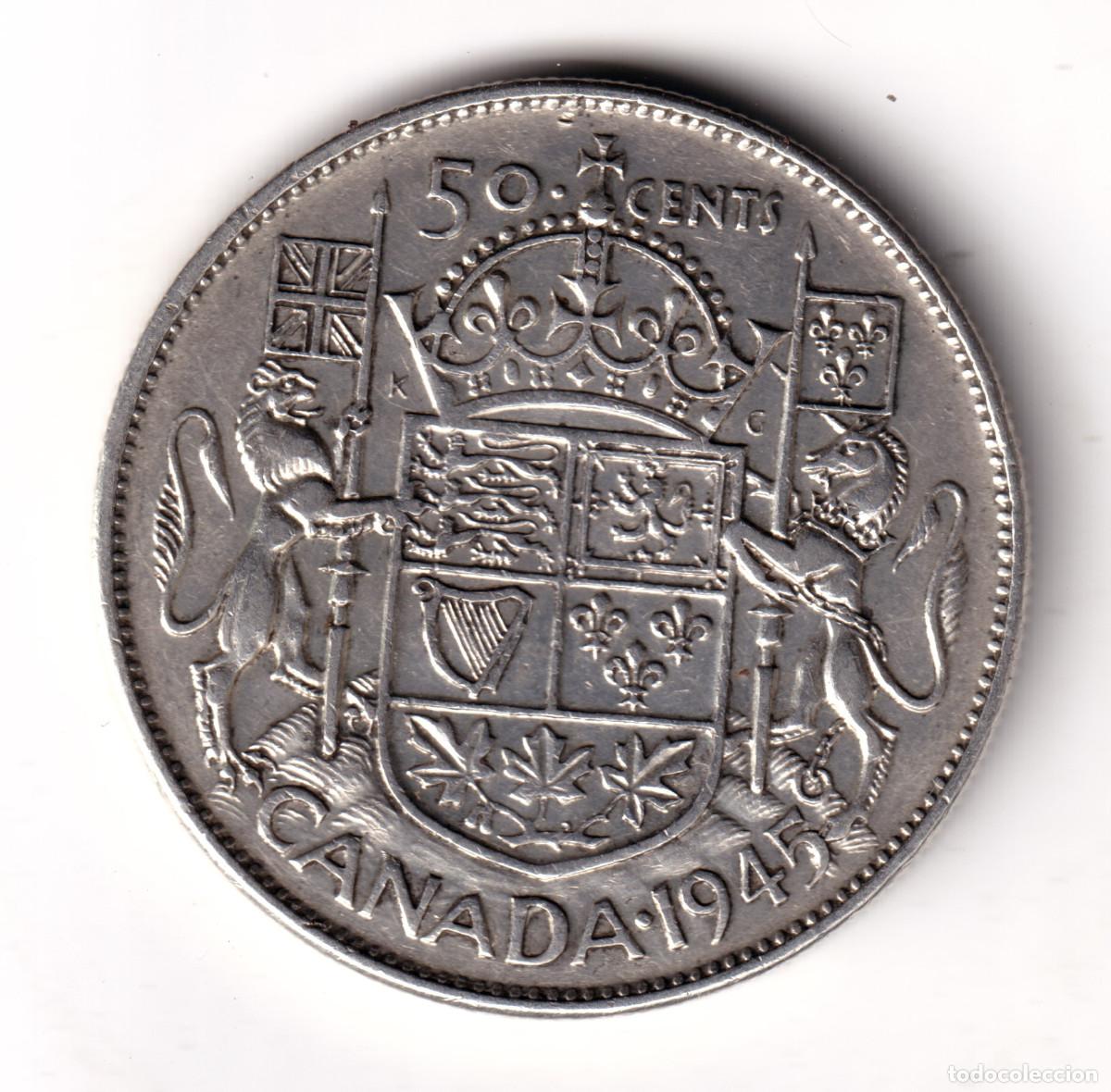 Monedas antiguas de Am&eacute;rica: CANADA 50 cents plata 1945 Rey Jorge VI