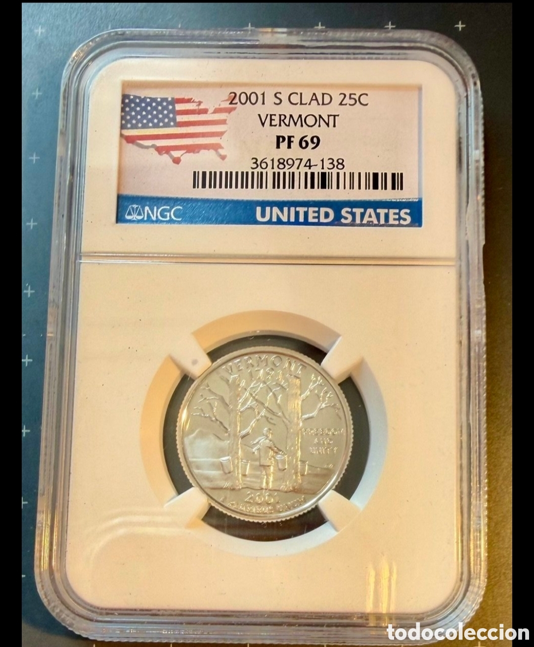 Monedas antiguas de Am&eacute;rica: Estados Unidos. Quarter Dollar 2001-S Vermont. NGC PF69