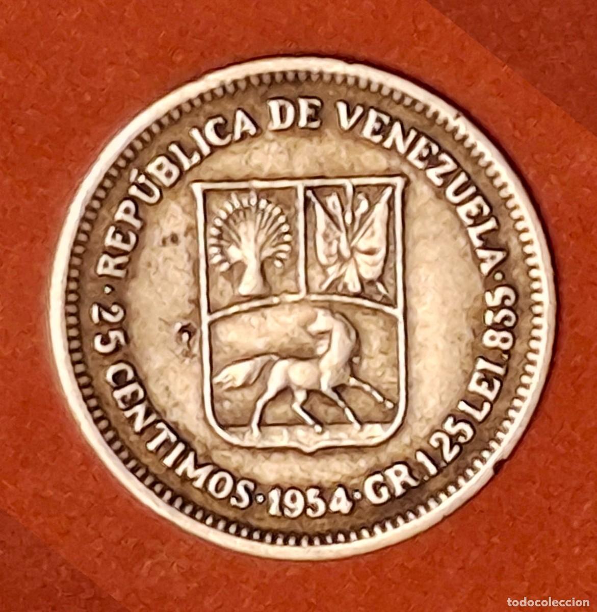 Monedas antiguas de Am&eacute;rica: 25 c&eacute;ntimos de Venezuela del a&ntilde;o 1954, Plata