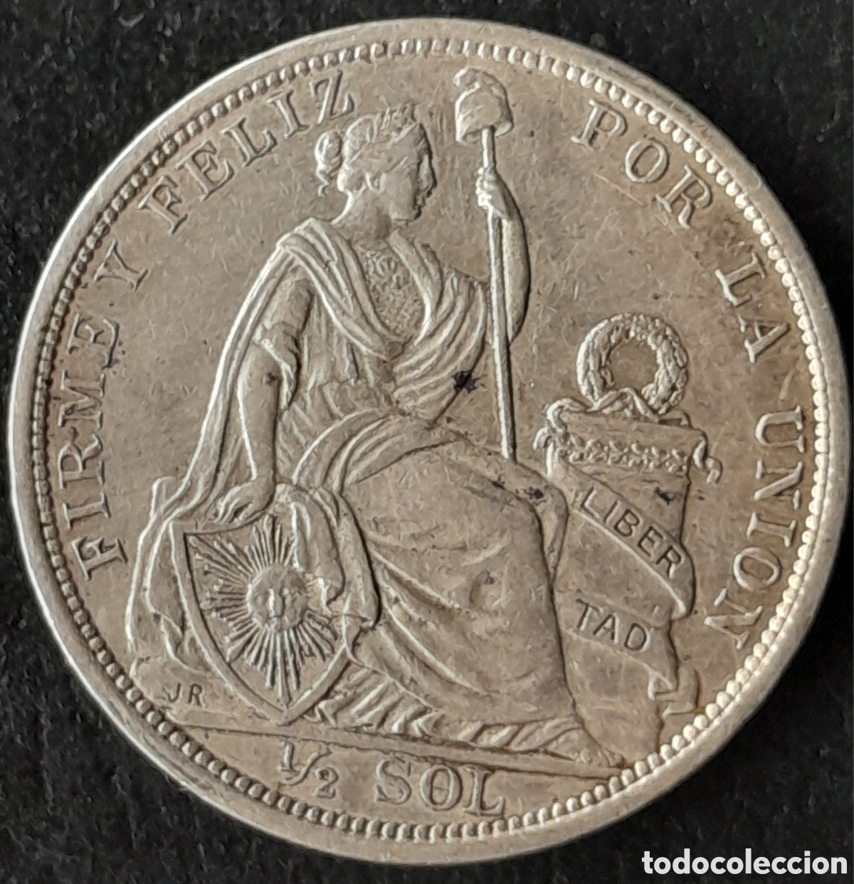 Monedas antiguas de Am&eacute;rica: Per&uacute; 1915, 1/2 sol plata 900, libertad sentada