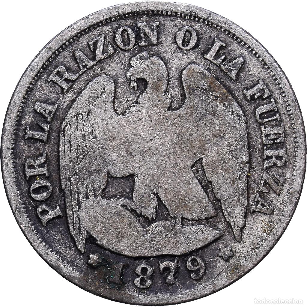 Monedas antiguas de Am&eacute;rica: [#1224265] Chile, 1 D&eacute;cimo, 1879, Santiago, Plata, BC+, KM:136.2