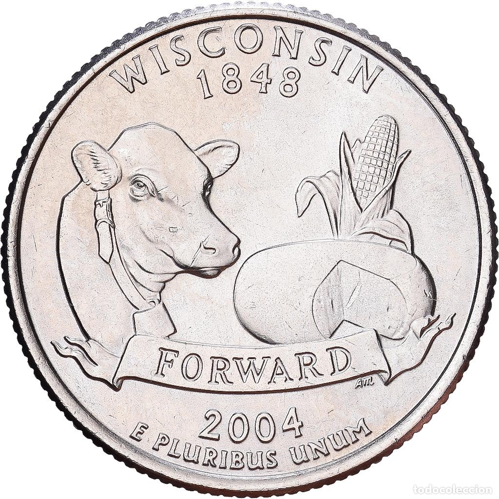 Monedas antiguas de Am&eacute;rica: [#1224342] Estados Unidos, Quarter, Quarter Dollar, 2004, Denver, Wisconsin 1848, Cobre -