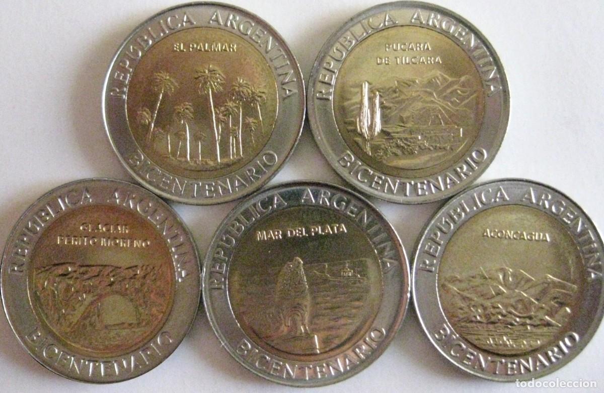Monedas antiguas de Am&eacute;rica: Argentina, Set de 5 x 1 Peso (2010) &rdquo;Bicentenario de Argentina: Paisajes&rdquo;,/ Sin Circular.