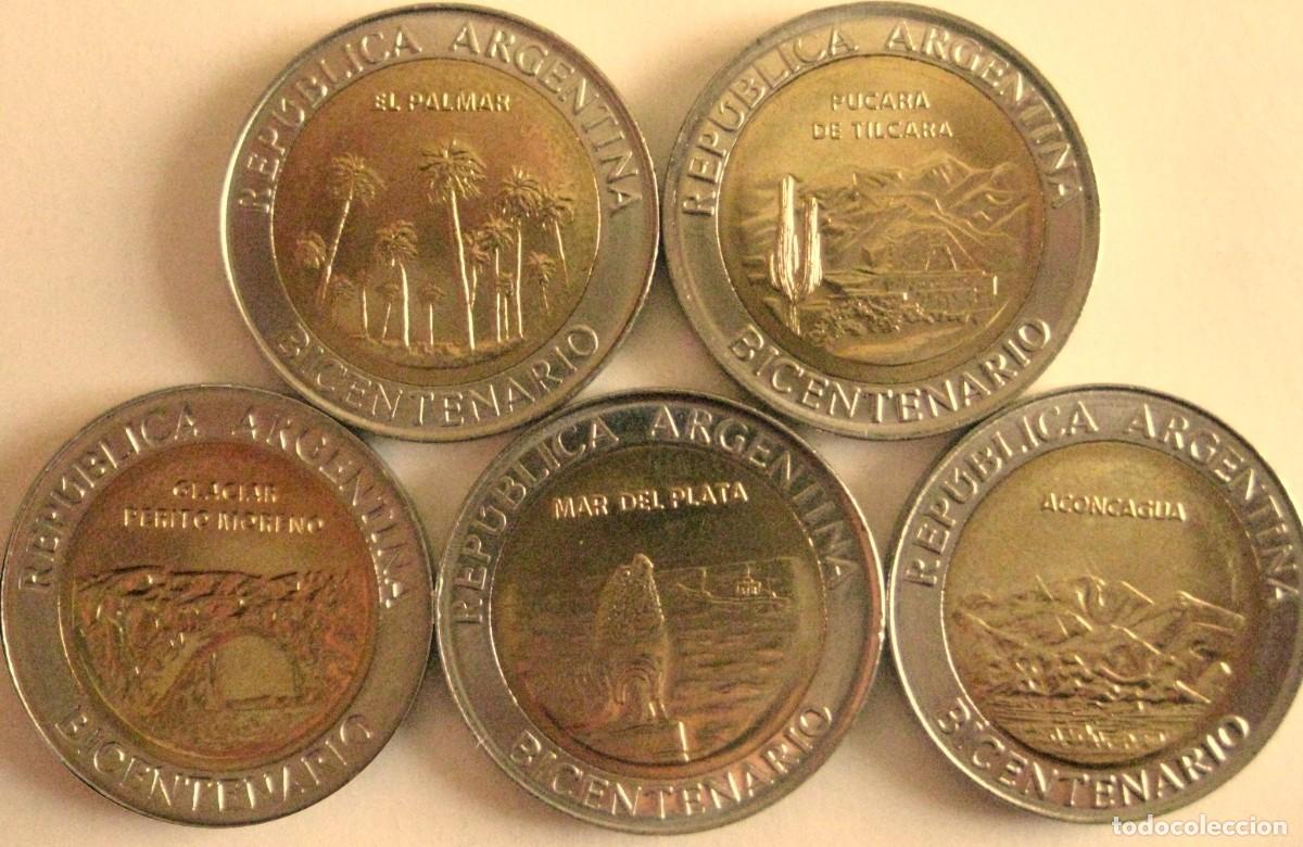 Old Coins of America: Argentina, Set de 5 x 1 Peso (2010) &rdquo;Bicentenario de Argentina: Paisajes&rdquo;,/ Sin Circular.