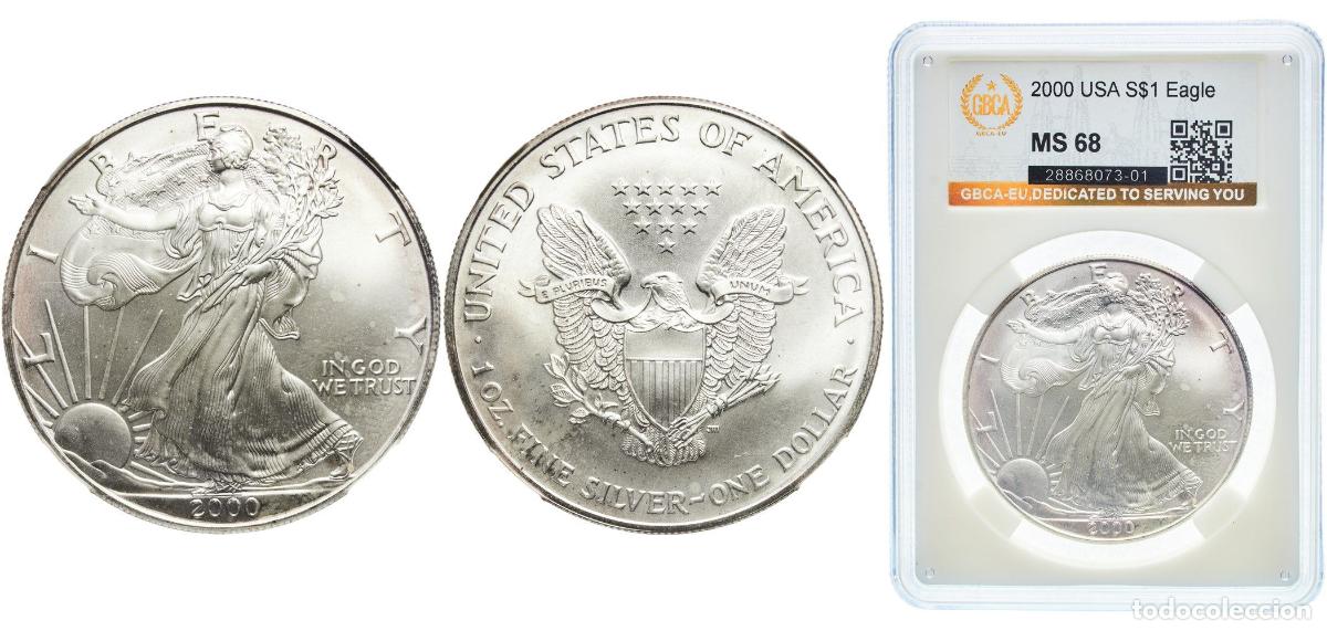 Monedas antiguas de Am&eacute;rica: United States Federal republic 2000 1 Dollar &rdquo;American Silver Eagle&rdquo; (Bullion Coin) Silver (.999) U