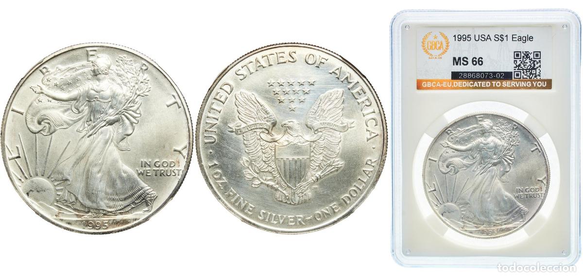 Monedas antiguas de Am&eacute;rica: United States Federal republic 1995 1 Dollar &rdquo;American Silver Eagle&rdquo; (Bullion Coin) Silver (.999) S