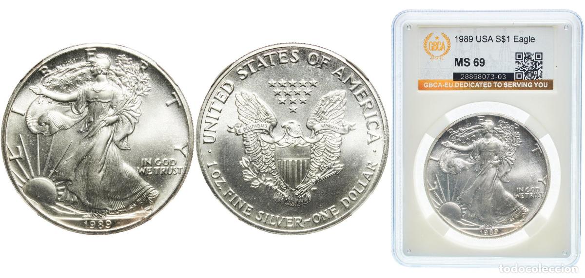 Monedas antiguas de Am&eacute;rica: United States Federal republic 1989 1 Dollar &rdquo;American Silver Eagle&rdquo; (Bullion Coin) Silver (.999) S
