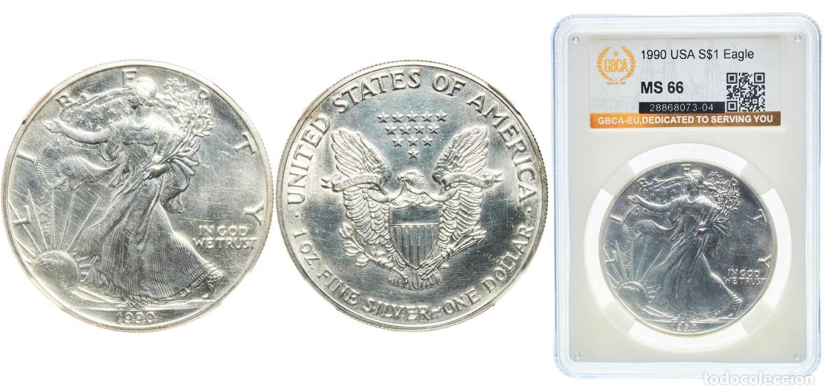 Monedas antiguas de Am&eacute;rica: United States Federal republic 1990 1 Dollar &rdquo;American Silver Eagle&rdquo; (Bullion Coin) Silver (.999) S