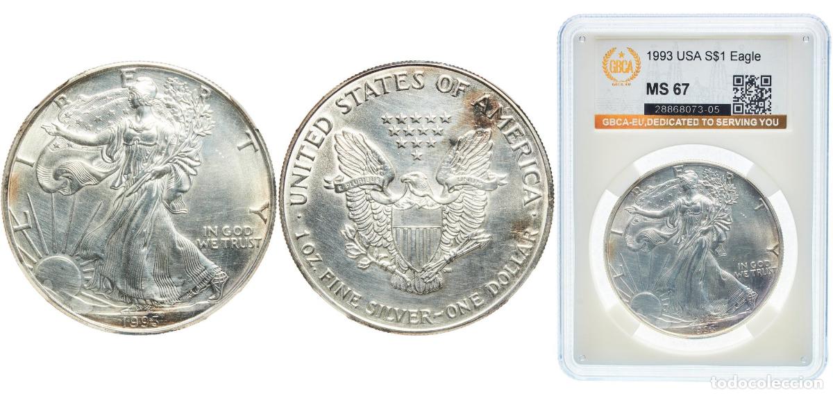Monedas antiguas de Am&eacute;rica: United States Federal republic 1993 1 Dollar &rdquo;American Silver Eagle&rdquo; (Bullion Coin) Silver (.999) S