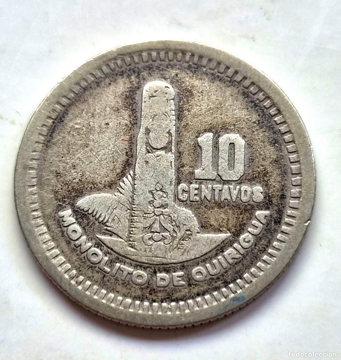 Monedas antiguas de Am&eacute;rica: GUATEMALA. MONOLITO QUIRIGUA. 10 CENTAVOS 1956. PLATA