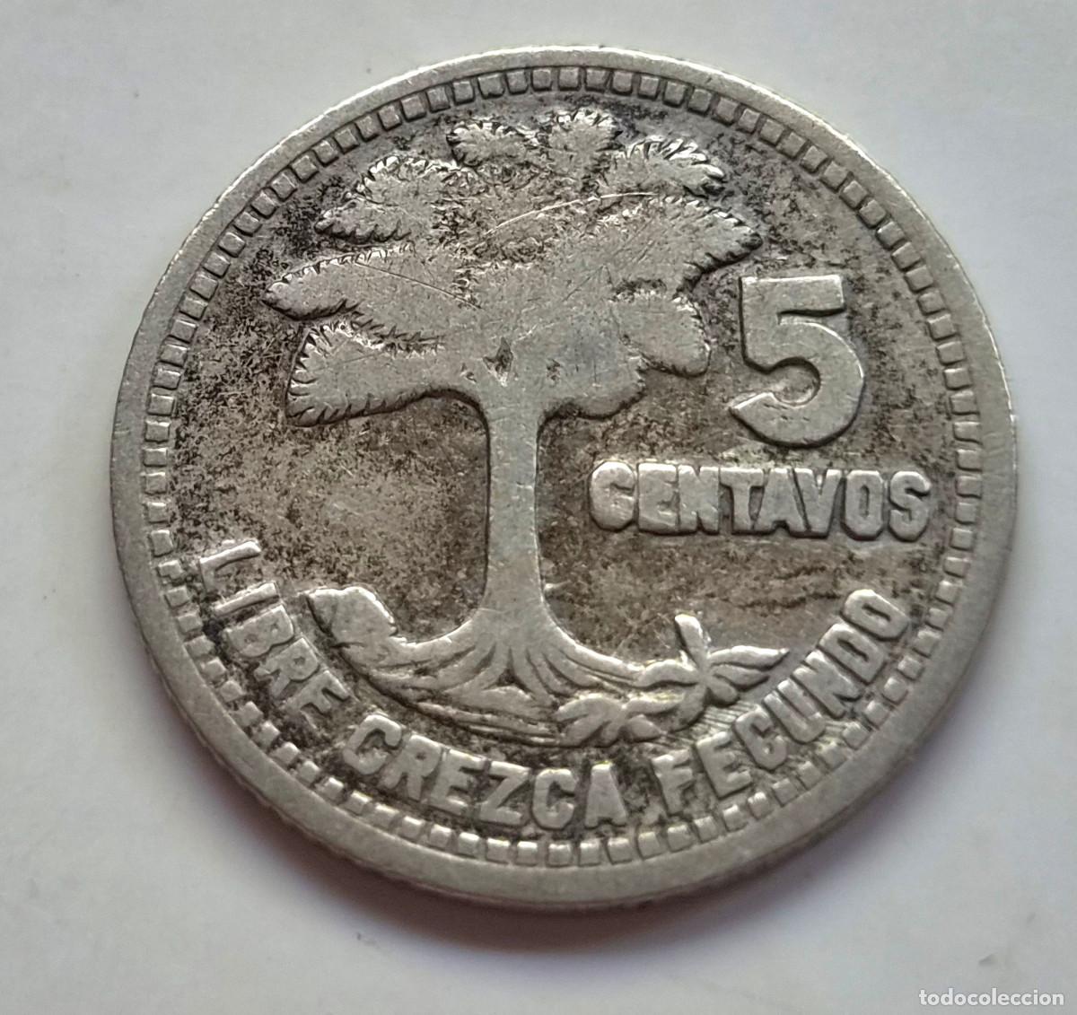 Monedas antiguas de Am&eacute;rica: GUATEMALA. LIBRE CREZCA FECUNDO. 5 CENTAVOS 1958. PLATA