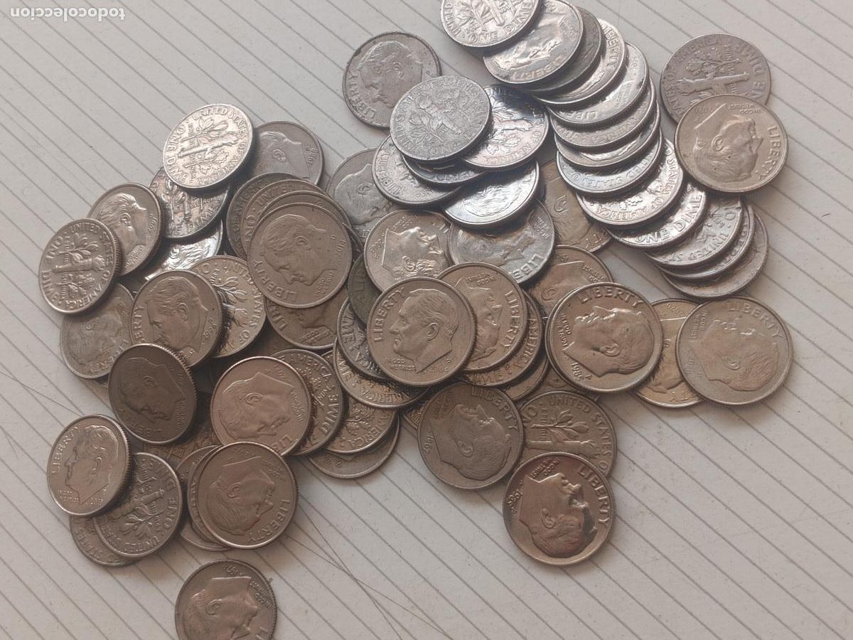 Monedas antiguas de Am&eacute;rica: 79 monedas de 1 dime. Estados Unidos. Muy buen estado