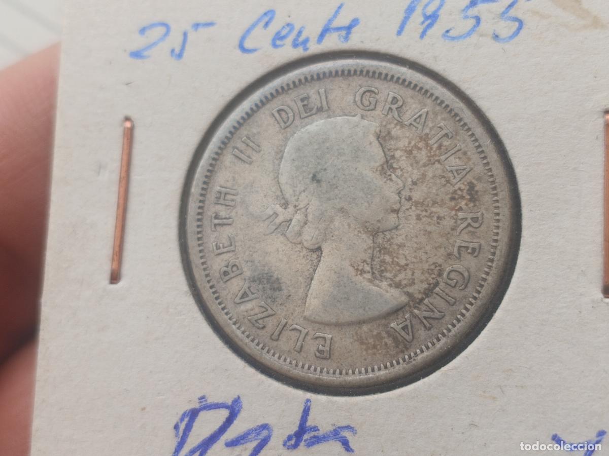 Monedas antiguas de Am&eacute;rica: Canada. 25 cents de plata de 1955