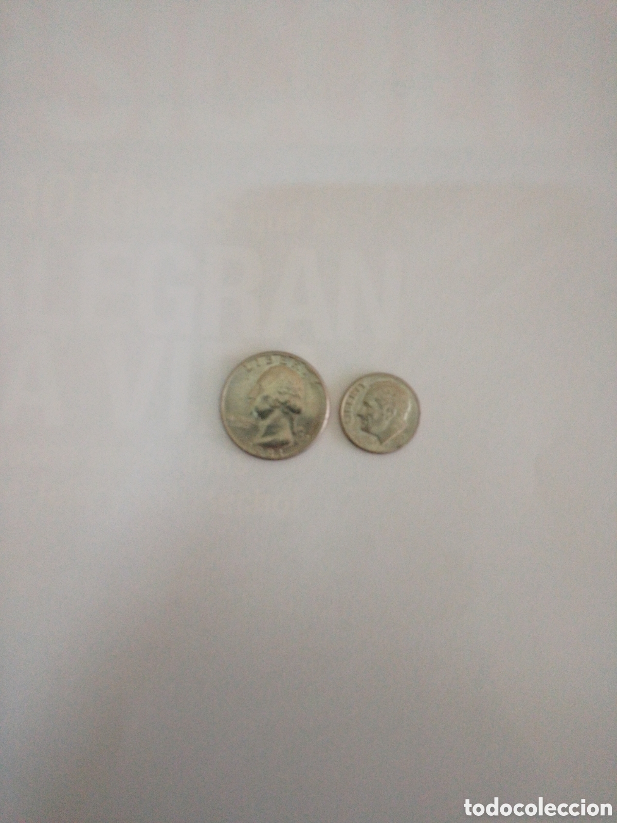 Monedas antiguas de Am&eacute;rica: Dos monedas usa 1/4 y 1 Dime