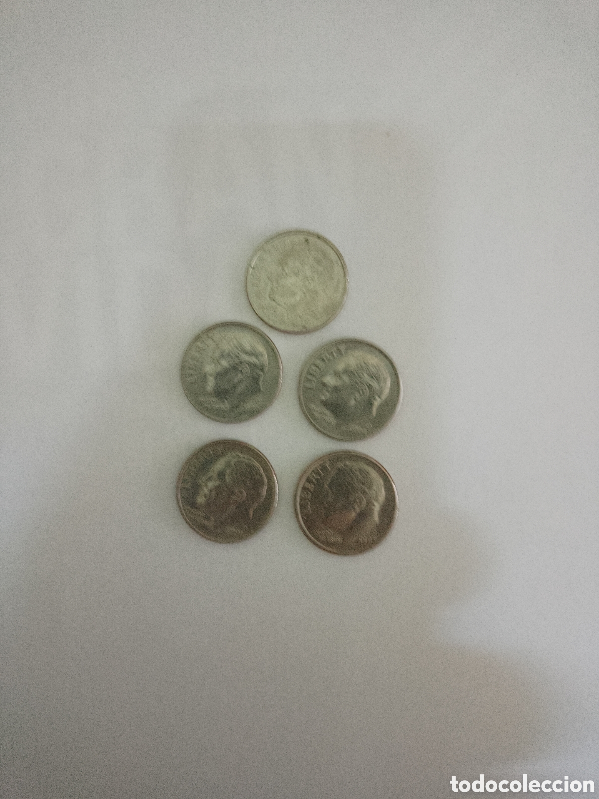 Monedas antiguas de Am&eacute;rica: Seis monedas de USA, 5 Dimes y 1 , d&eacute; 5 centavos USA