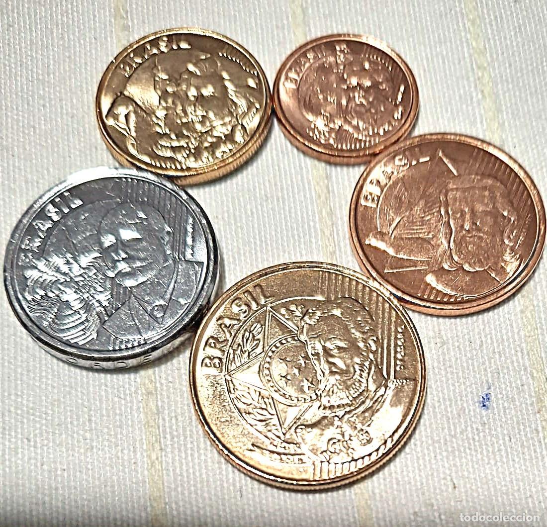 Monedas antiguas de Am&eacute;rica: Brasil, Set de 5 monedas: 1, 5, 10, 25 y 50 ctvos. KM#647/51a. Nuevas, sin circular.