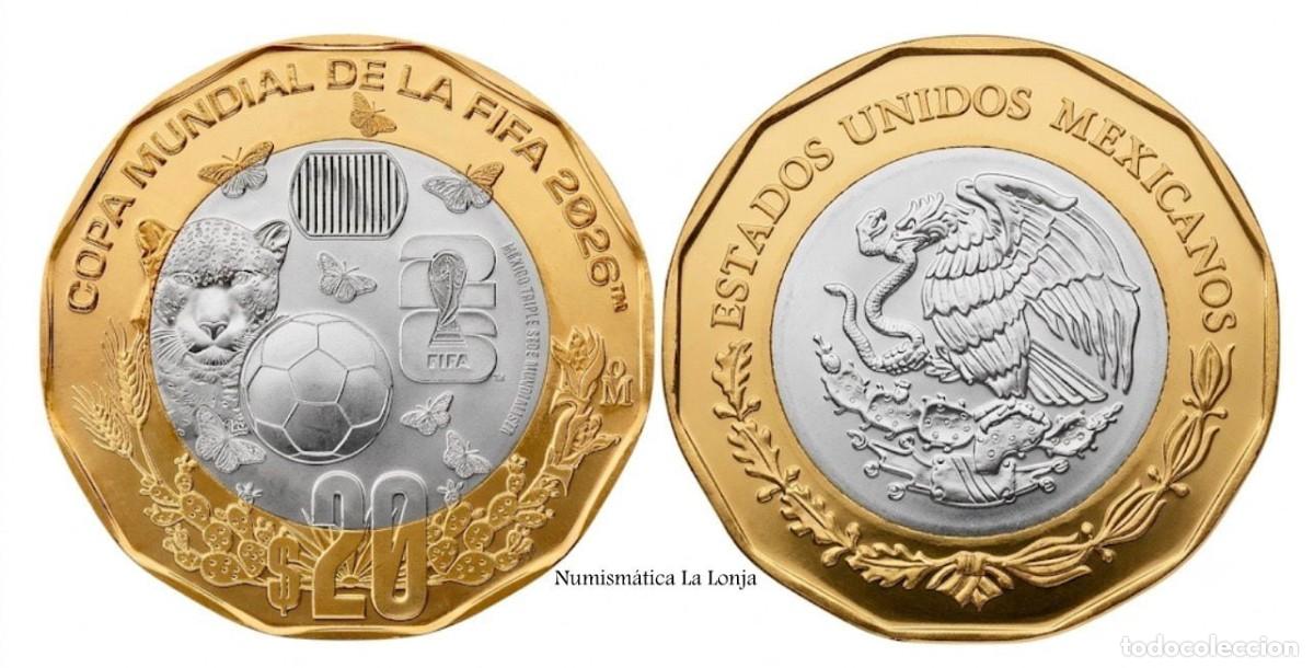 Monedas antiguas de Am&eacute;rica: M&eacute;xico 20 Pesos Copa Mundial de la FIFA Jaguar 2026 Km Nuevo Sc Unc