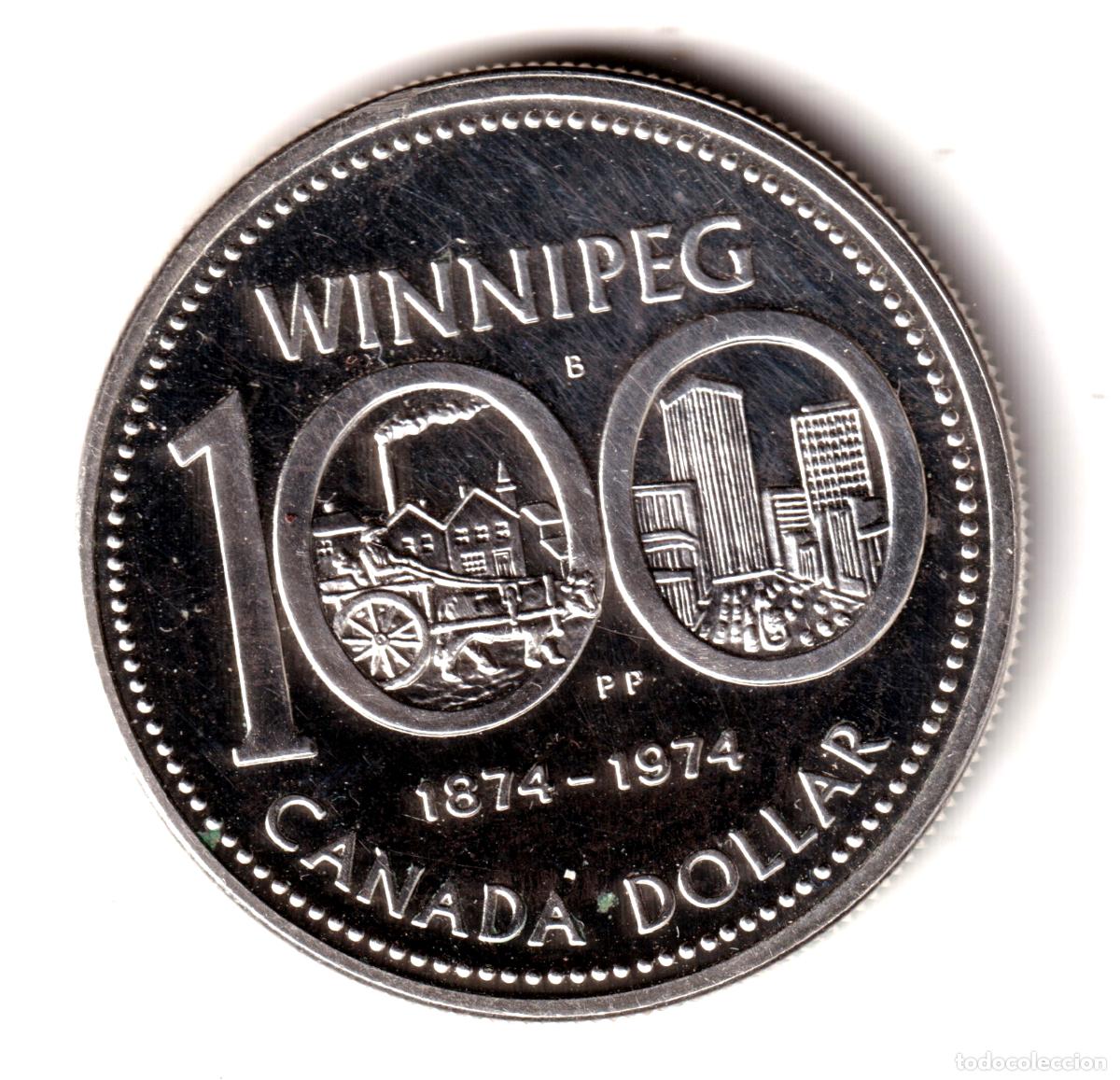 Monedas antiguas de Am&eacute;rica: CANADA 1 dolar plata 1974 Centenario de la ciudad de Winnipeg