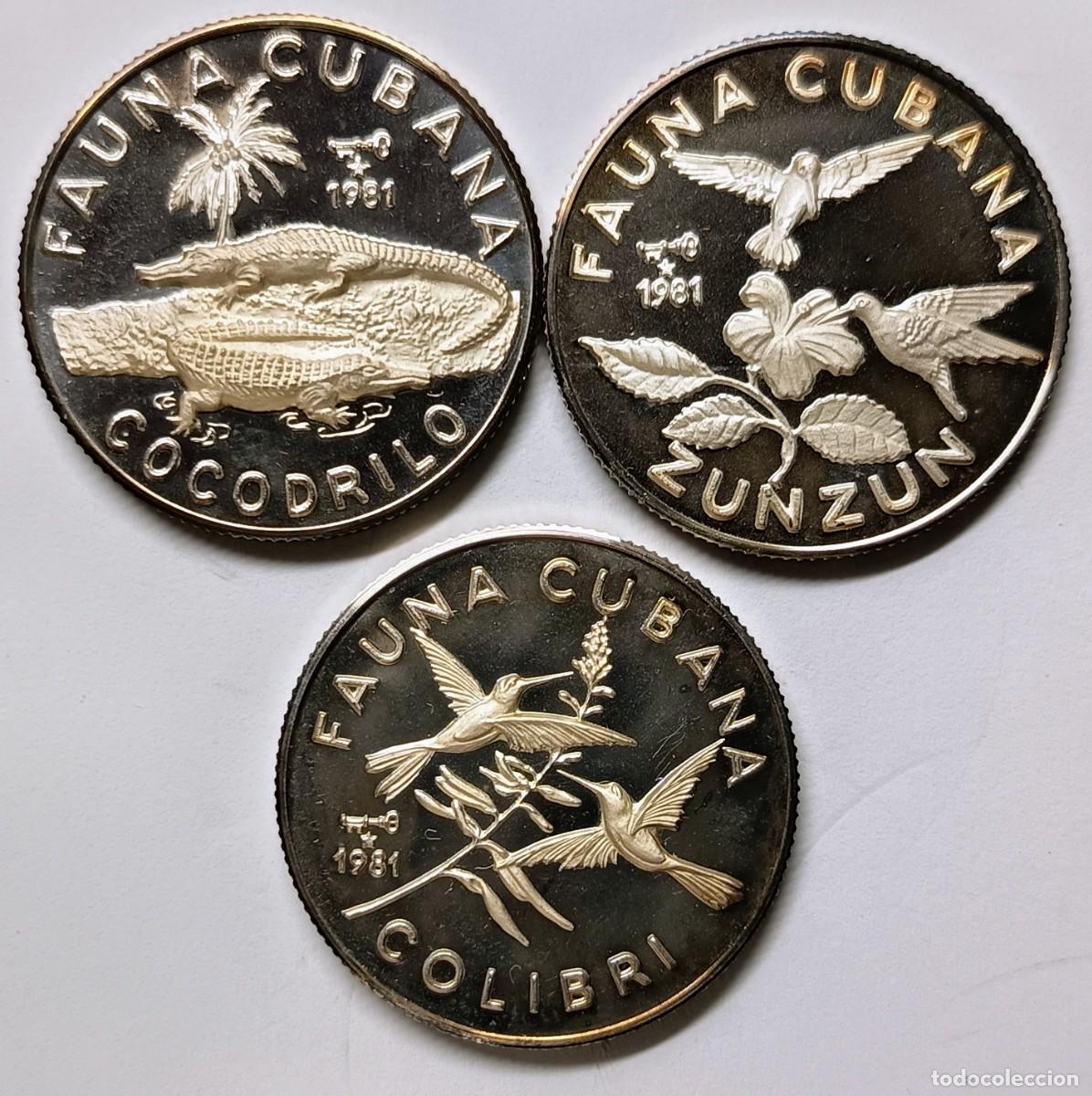 Monedas antiguas de Am&eacute;rica: CUBA. SERIE &ldquo;FAUNA CUBANA&rdquo;. 1981. 3 MONEDAS DE 5 PESOS. PLATA. PROOF. ,999. 12 gramos (x3) RARAS
