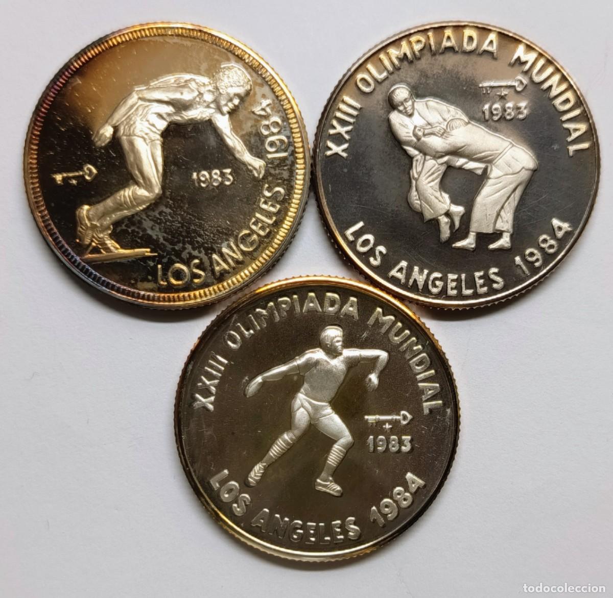 Monedas antiguas de Am&eacute;rica: CUBA. SERIE &ldquo;XXIII OLIMPIADA MUNDIAL. LOS ANGELES 1984&rdquo;. 1983. 3 MONEDAS DE 5 PESOS. PLATA. PROOF.