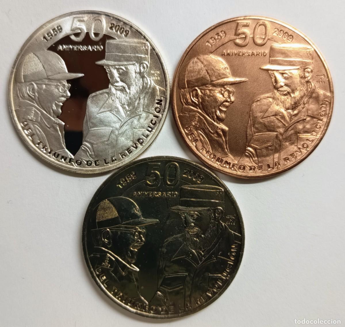 Monedas antiguas de Am&eacute;rica: CUBA. SERIE DE 3 MONEDAS DE 1, 1 Y 10 PESOS. 2009. &rdquo;50 ANIVERSARIO DEL TRIUNFO DE LA REVOLUCI&Oacute;N&rdquo;.