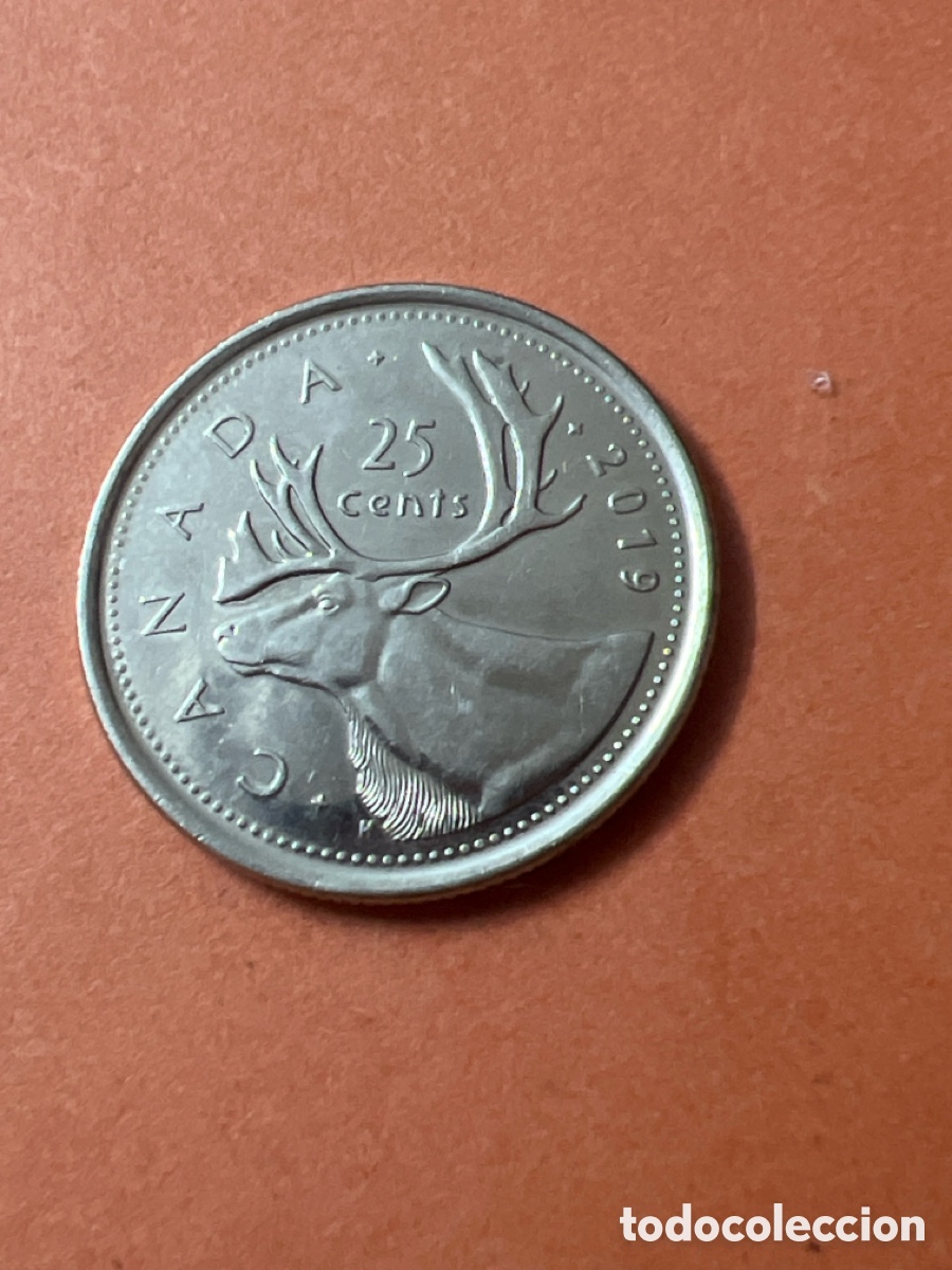 Monedas antiguas de Am&eacute;rica: C513. MONEDA CANADA 25 CENTAVOS 2019 ALCE
