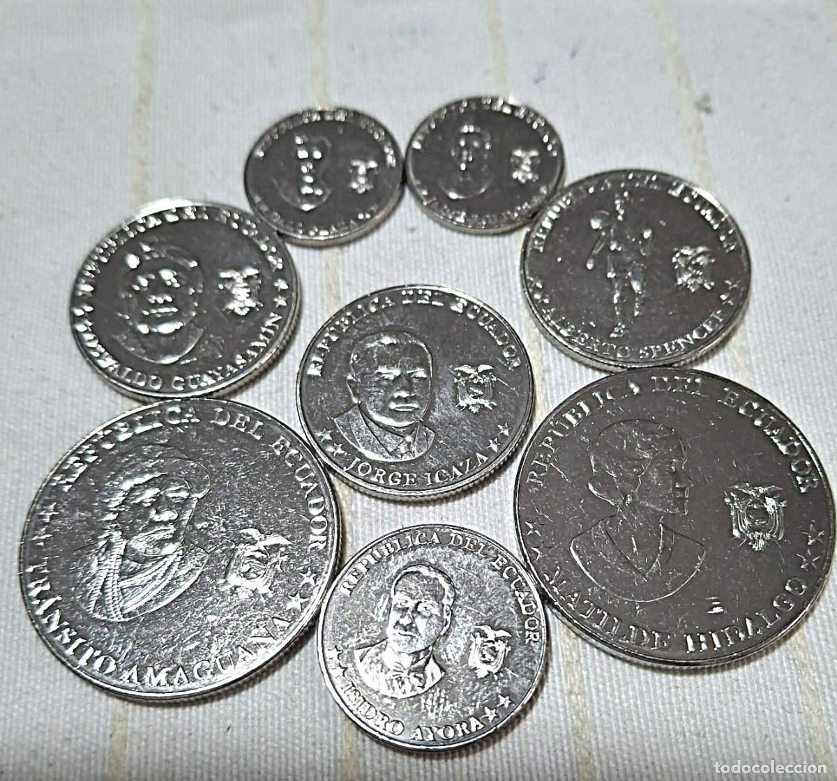 Monedas antiguas de Am&eacute;rica: Ecuador, Set de 8 monedas: 5, 10+10, 25+25+25, 50+50 ctvos &rdquo;Personajes Hist&oacute;ricos&rdquo;./ SC.
