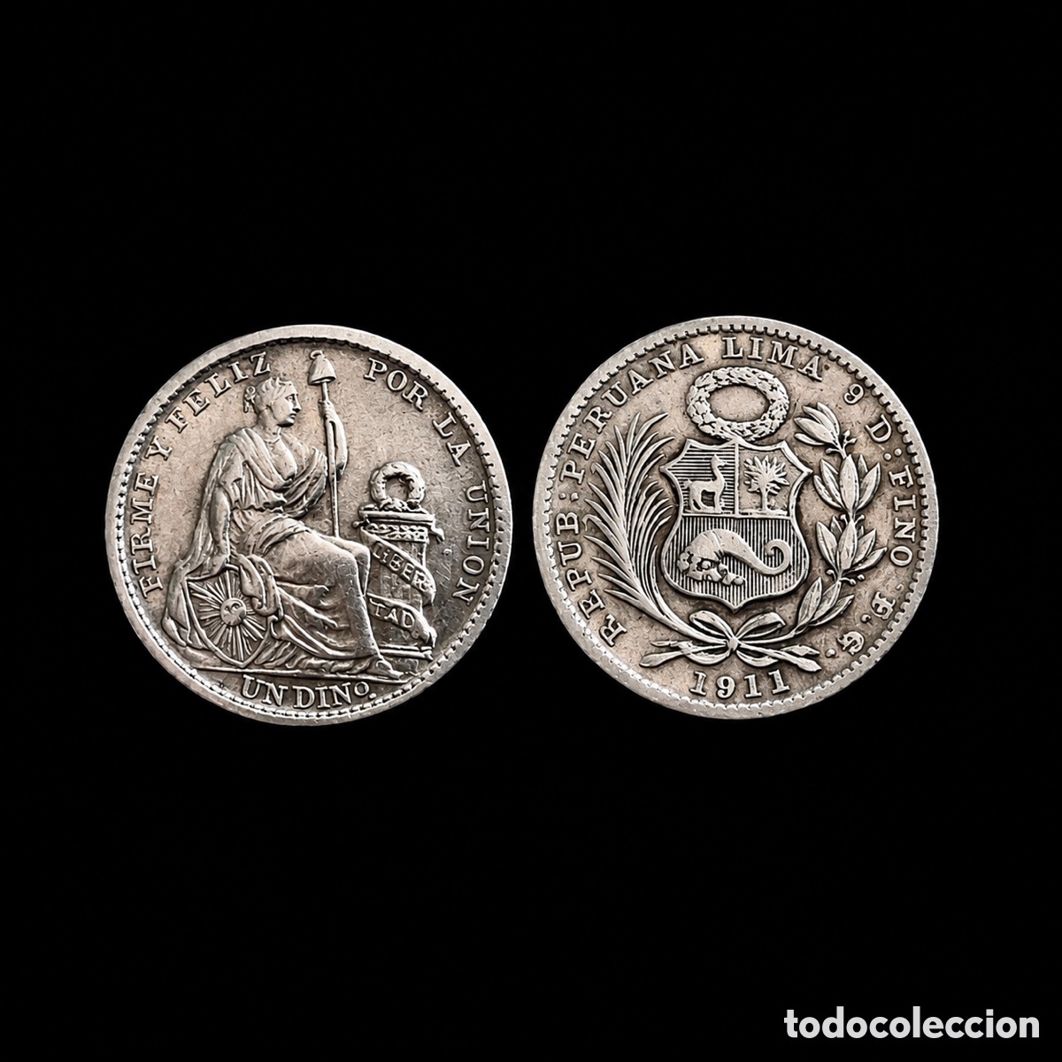 Monedas antiguas de Am&eacute;rica: 1911 Per&uacute;. 1 Dinero de Lima. Plata hist&oacute;rica. Moneda SIN CIRCULAR. Brillo original