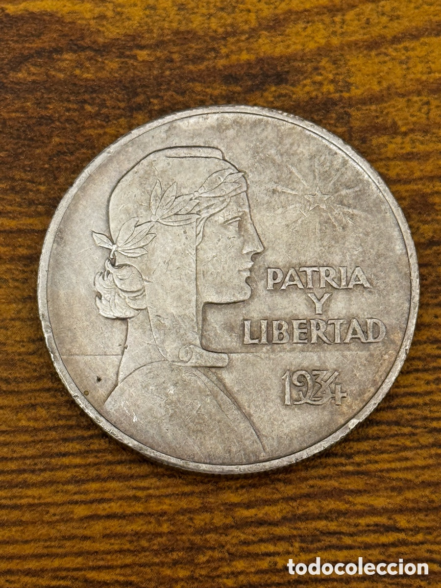 Monedas antiguas de Am&eacute;rica: Moneda de 1 peso ABC 1934 Cuba. Circulado. Marcas de circulaci&oacute;n visibles