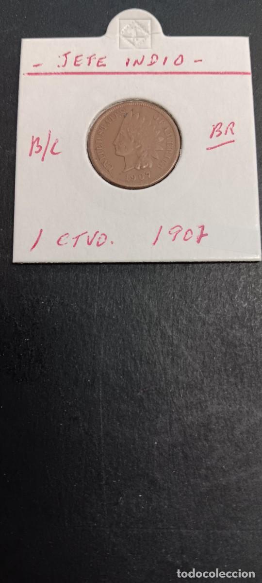 Monedas antiguas de Am&eacute;rica: USA 1 CENTAVO 1907 BC KM=90a (BRONCE) JEFE INDIO
