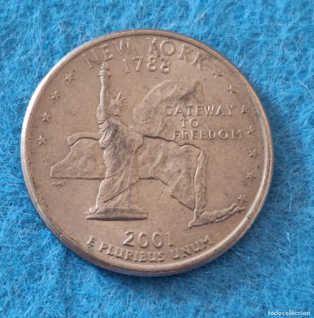 Monedas antiguas de Am&eacute;rica: Moneda Estados Unidos. USA. Quarter. &frac14; dolar. A&ntilde;o 2001. Nueva York.