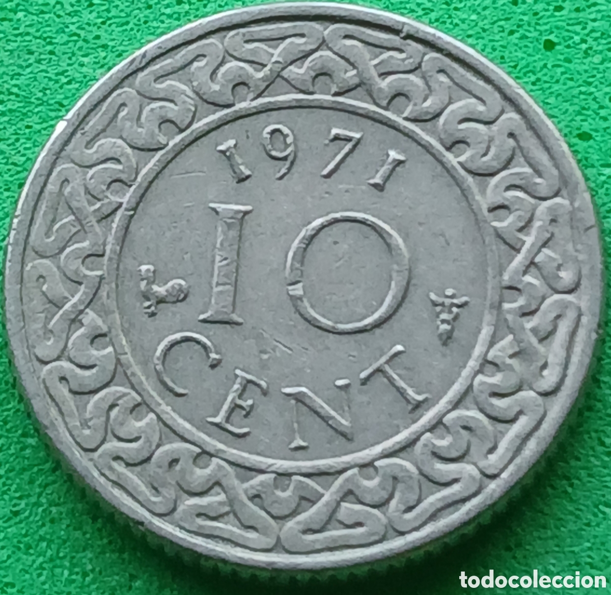 Monedas antiguas de Am&eacute;rica: Surinam 10 cent 1971 km#13 poco com&uacute;n