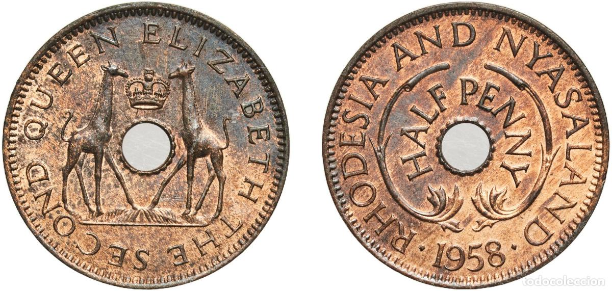 Monedas antiguas de Am&eacute;rica: Rhodesia and Nyasaland 1958 &frac12; Penny - Elizabeth II Bronze Royal Mint (Tower Hill) (2400000) 2.89g U