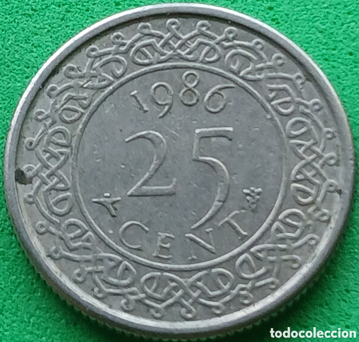 Monedas antiguas de Am&eacute;rica: Surinam 25 cent 1986 km#14 poco com&uacute;n